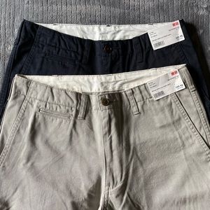 NWT 2 Uniqlo Vintage Chino Flat Front Pants (Navy, Grey), tagged 31”x34”